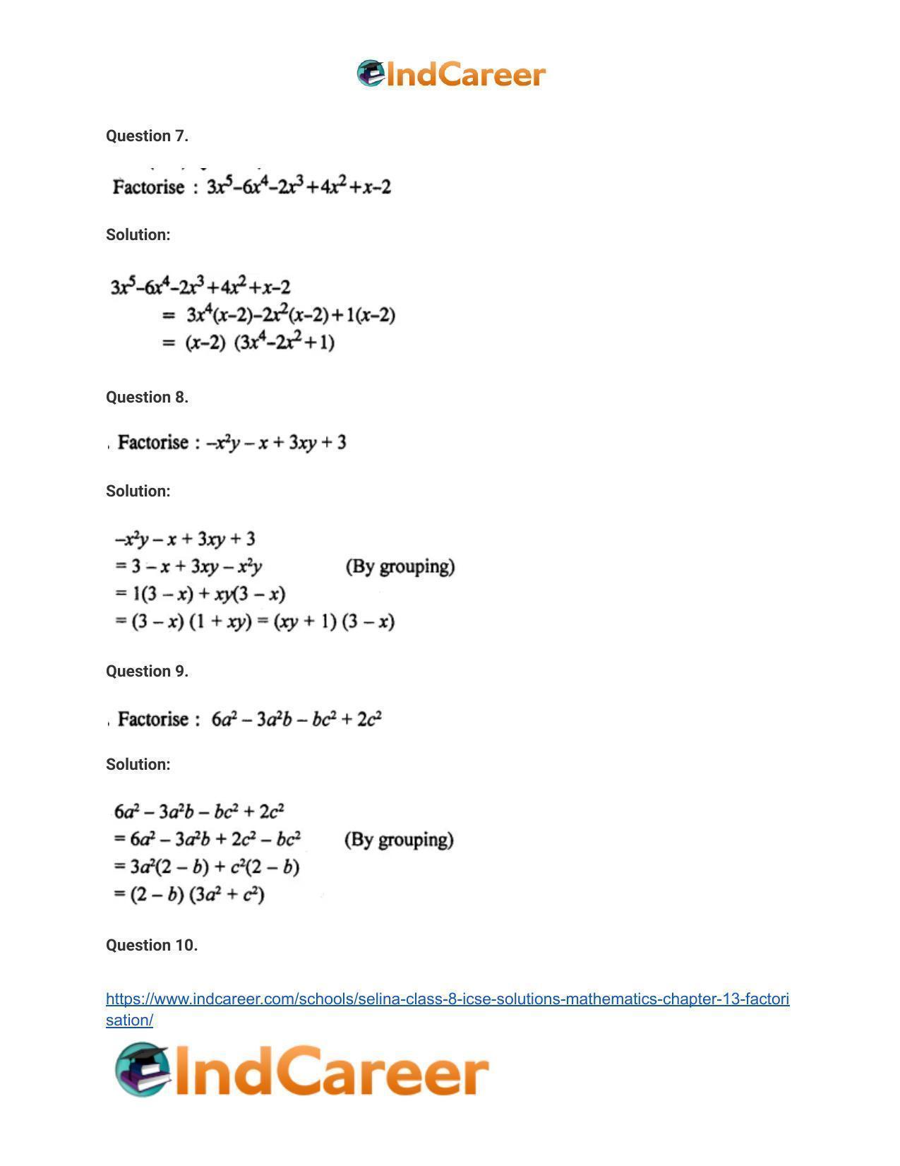 Selina Class 8 ICSE Solutions Mathematics : Chapter 13- Factorisation - Page 9