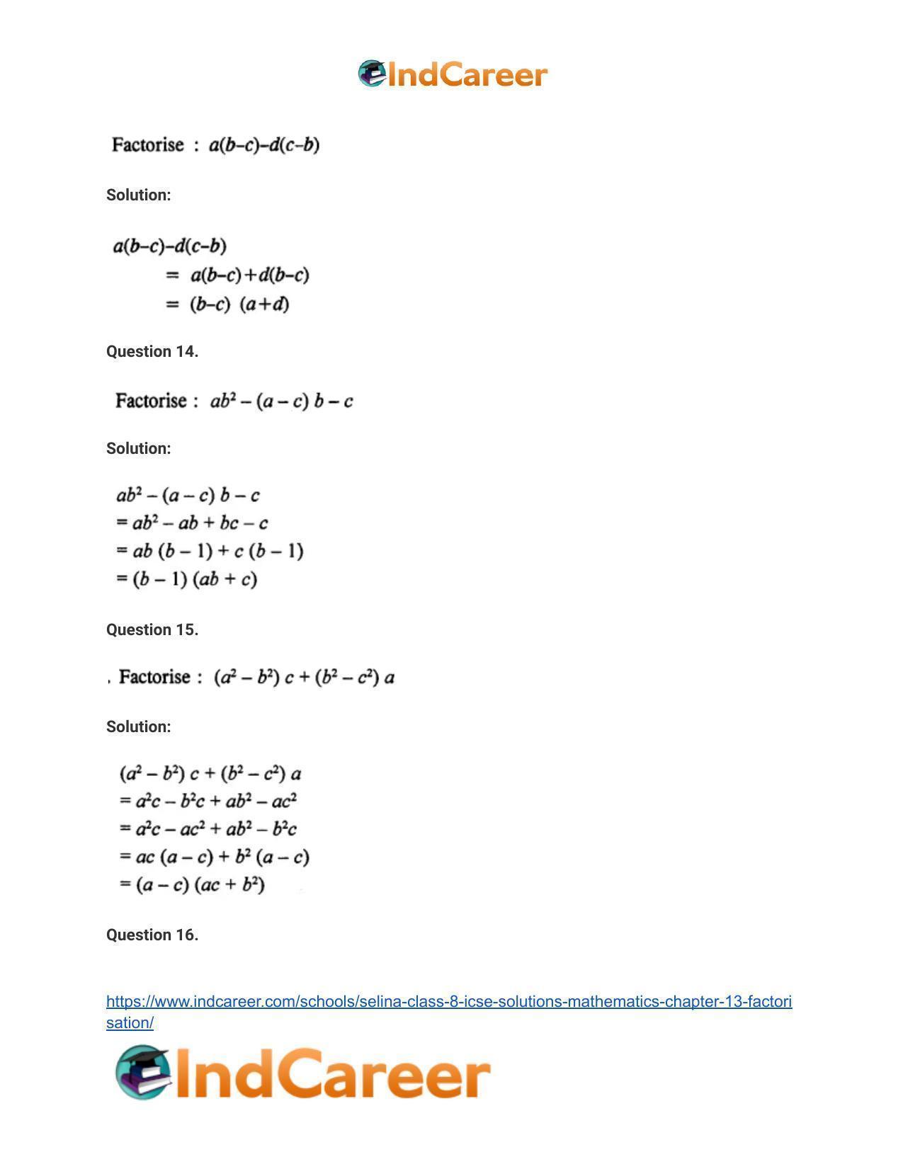 Selina Class 8 ICSE Solutions Mathematics : Chapter 13- Factorisation - Page 11