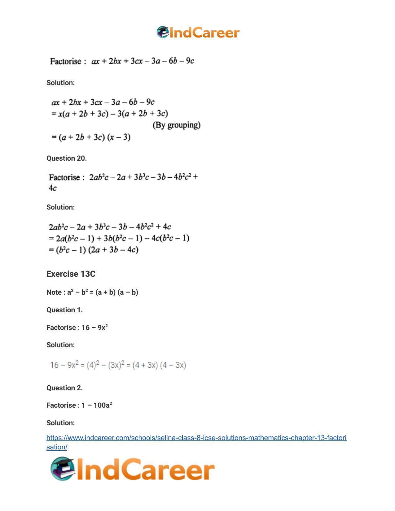 Selina Class 8 ICSE Solutions Mathematics : Chapter 13- Factorisation - Page 13