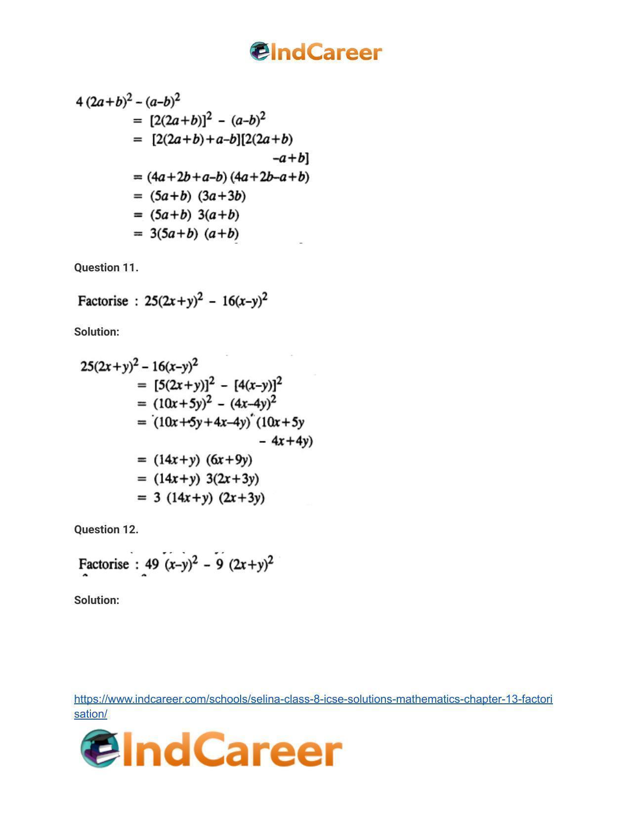 Selina Class 8 ICSE Solutions Mathematics : Chapter 13- Factorisation - Page 17