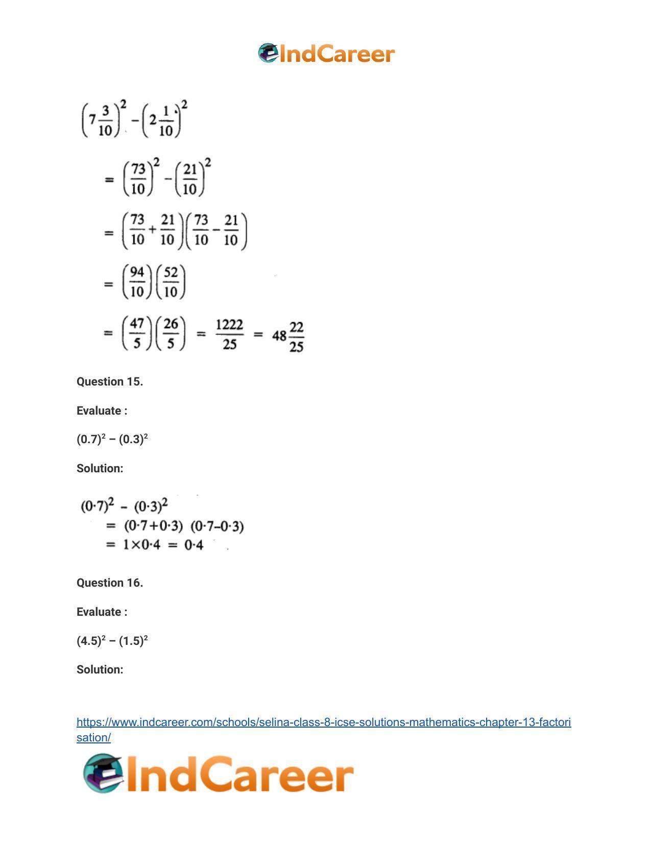 Selina Class 8 ICSE Solutions Mathematics : Chapter 13- Factorisation - Page 19