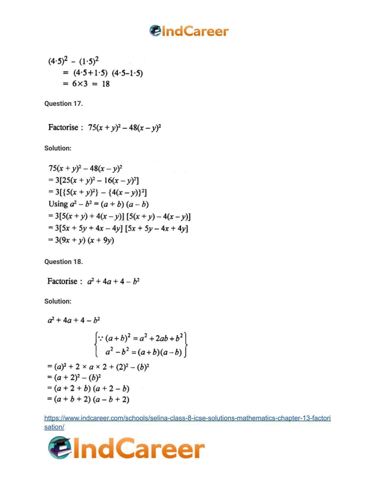 Selina Class 8 ICSE Solutions Mathematics : Chapter 13- Factorisation - Page 20