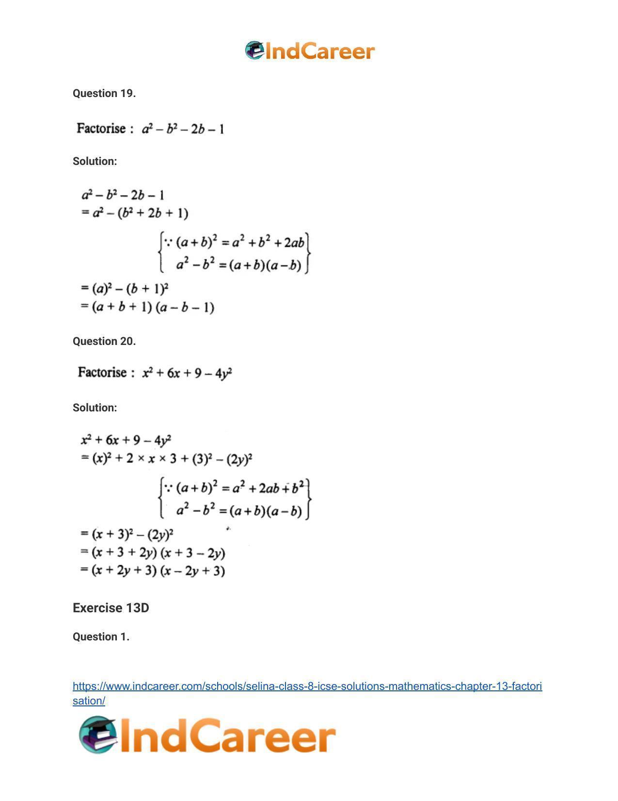 Selina Class 8 ICSE Solutions Mathematics : Chapter 13- Factorisation - Page 21