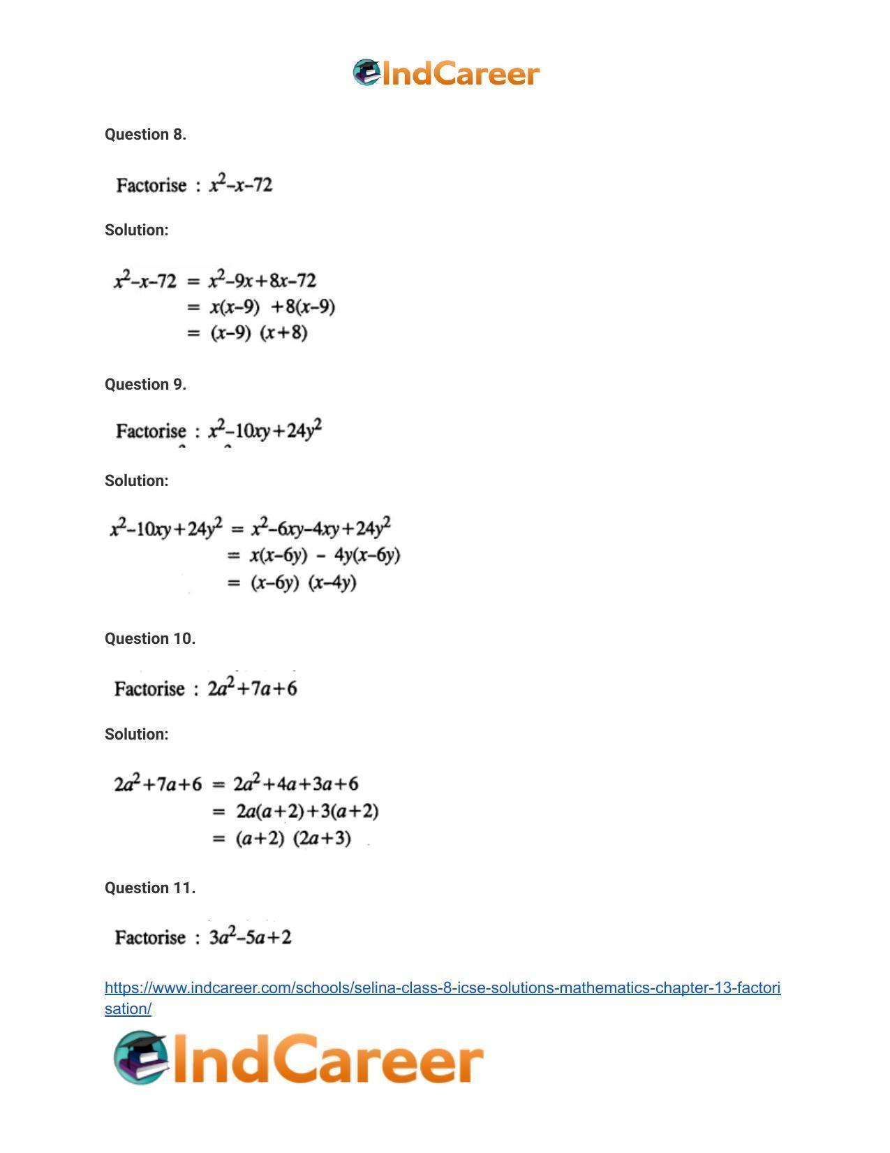 Selina Class 8 ICSE Solutions Mathematics : Chapter 13- Factorisation - Page 24