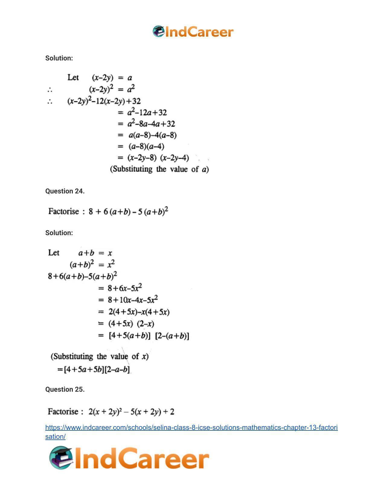 Selina Class 8 ICSE Solutions Mathematics : Chapter 13- Factorisation - Page 29
