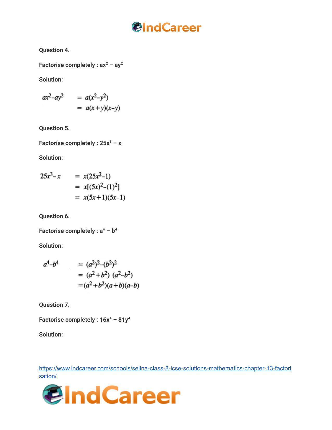 Selina Class 8 ICSE Solutions Mathematics : Chapter 13- Factorisation - Page 33