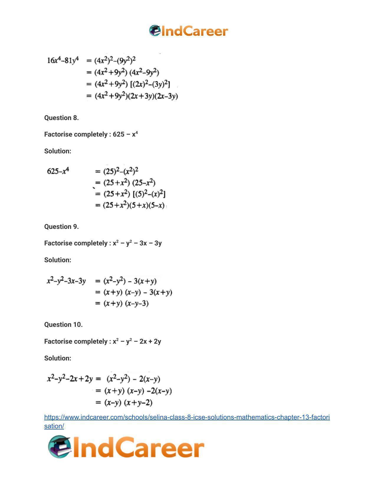 Selina Class 8 ICSE Solutions Mathematics : Chapter 13- Factorisation - Page 34