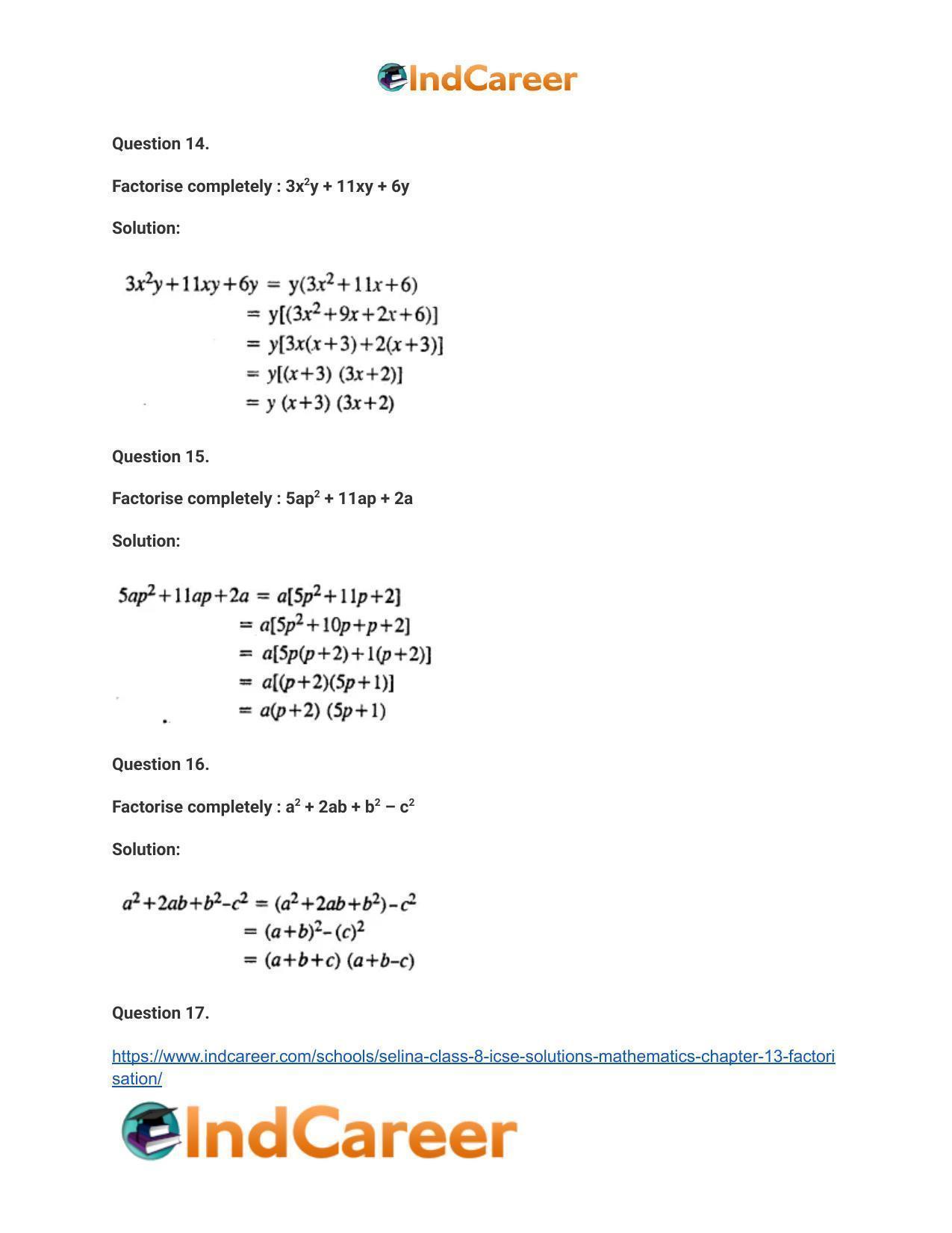Selina Class 8 ICSE Solutions Mathematics : Chapter 13- Factorisation - Page 36