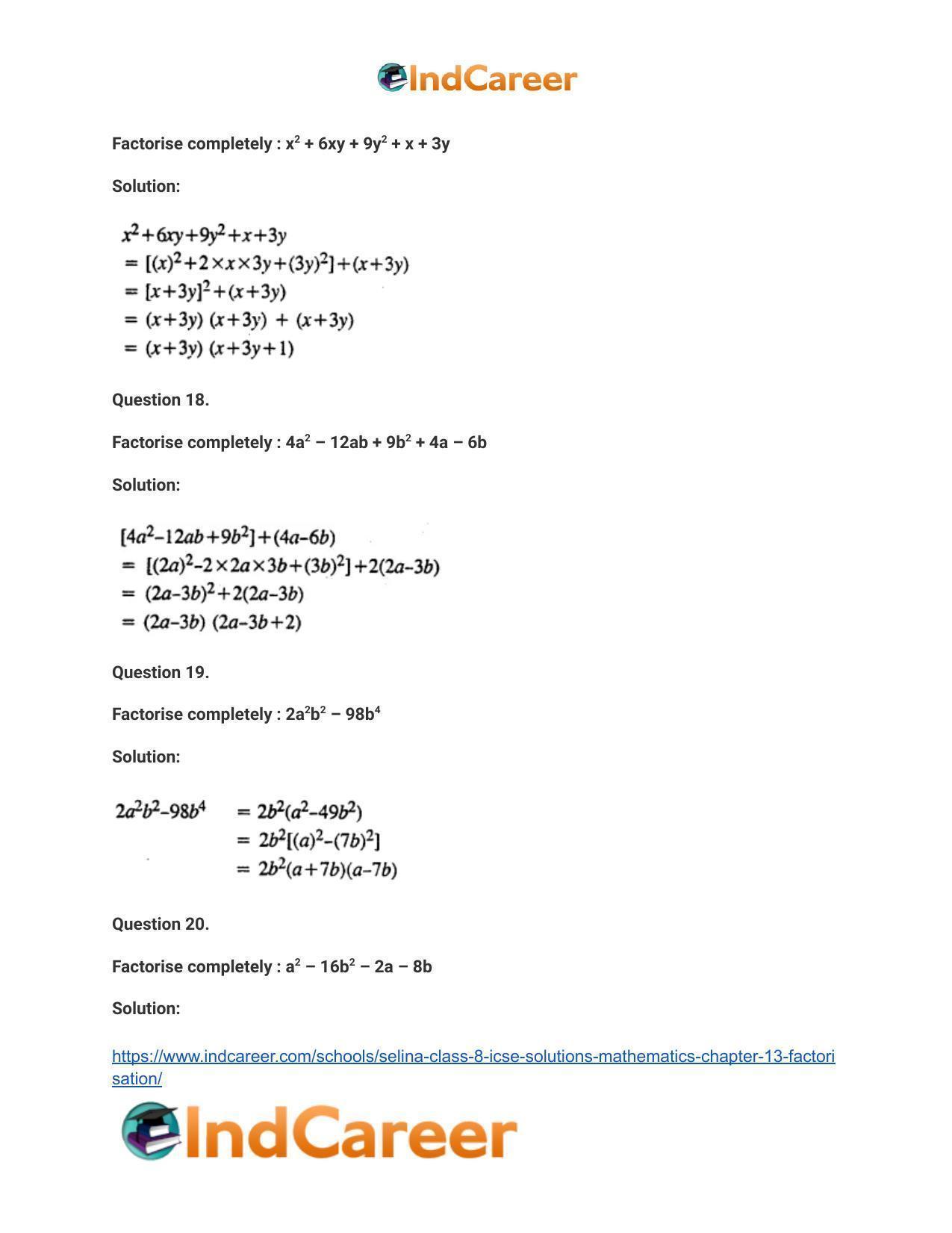 Selina Class 8 ICSE Solutions Mathematics : Chapter 13- Factorisation - Page 37