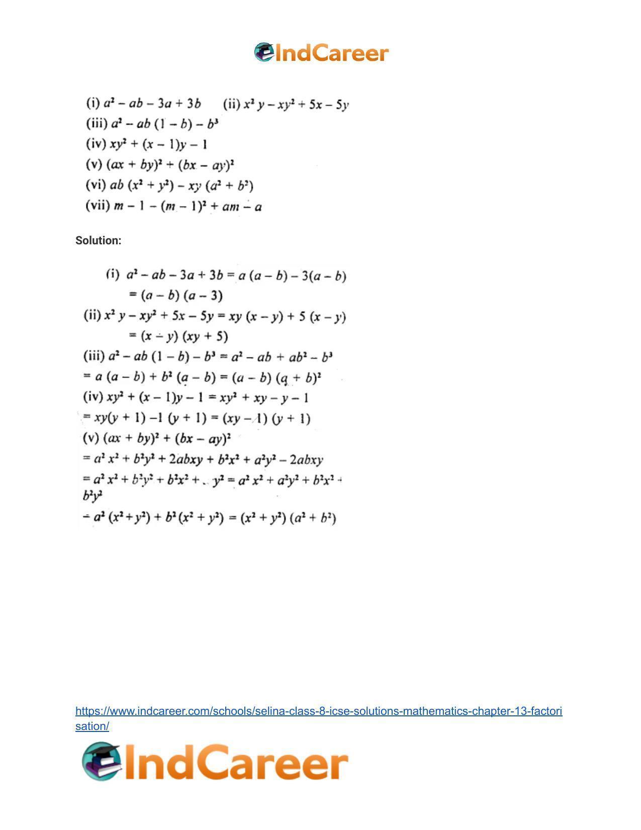 Selina Class 8 ICSE Solutions Mathematics : Chapter 13- Factorisation - Page 39