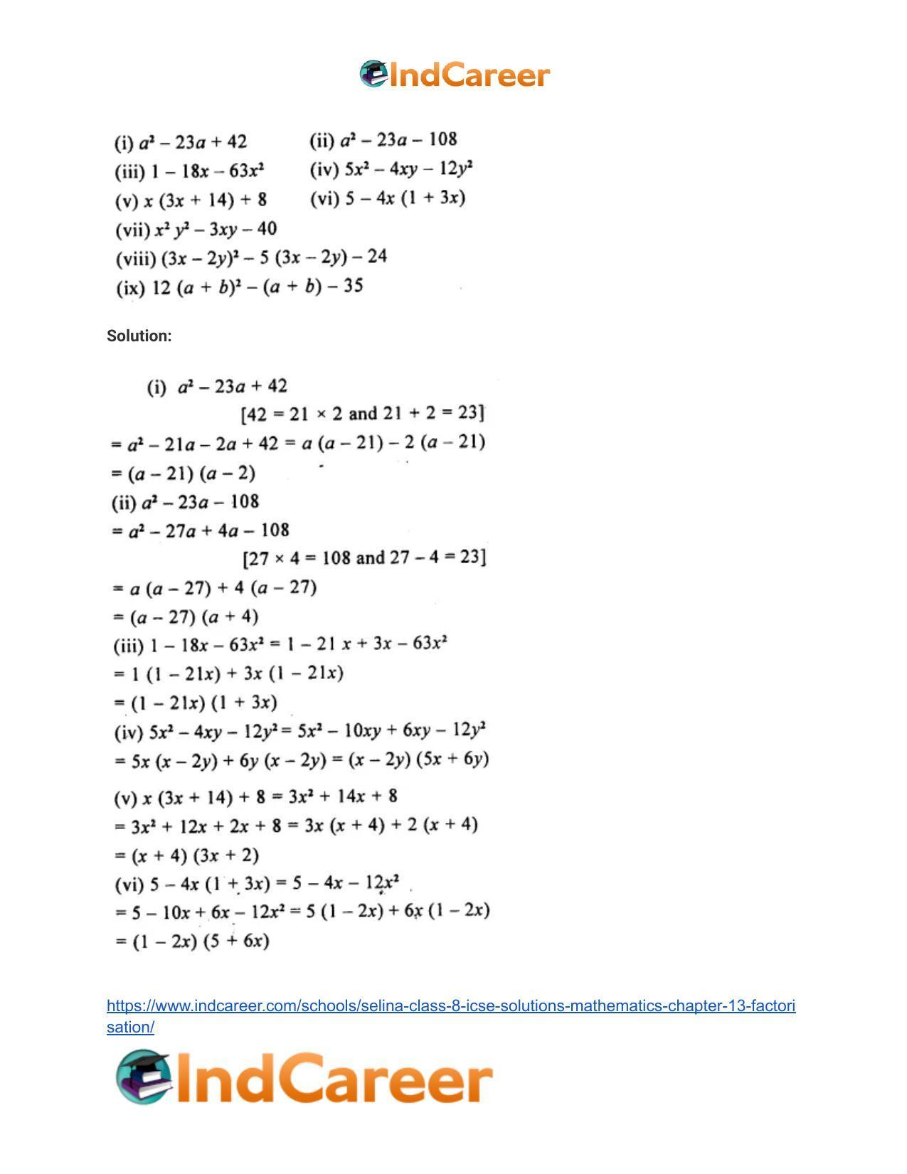 Selina Class 8 ICSE Solutions Mathematics : Chapter 13- Factorisation - Page 42