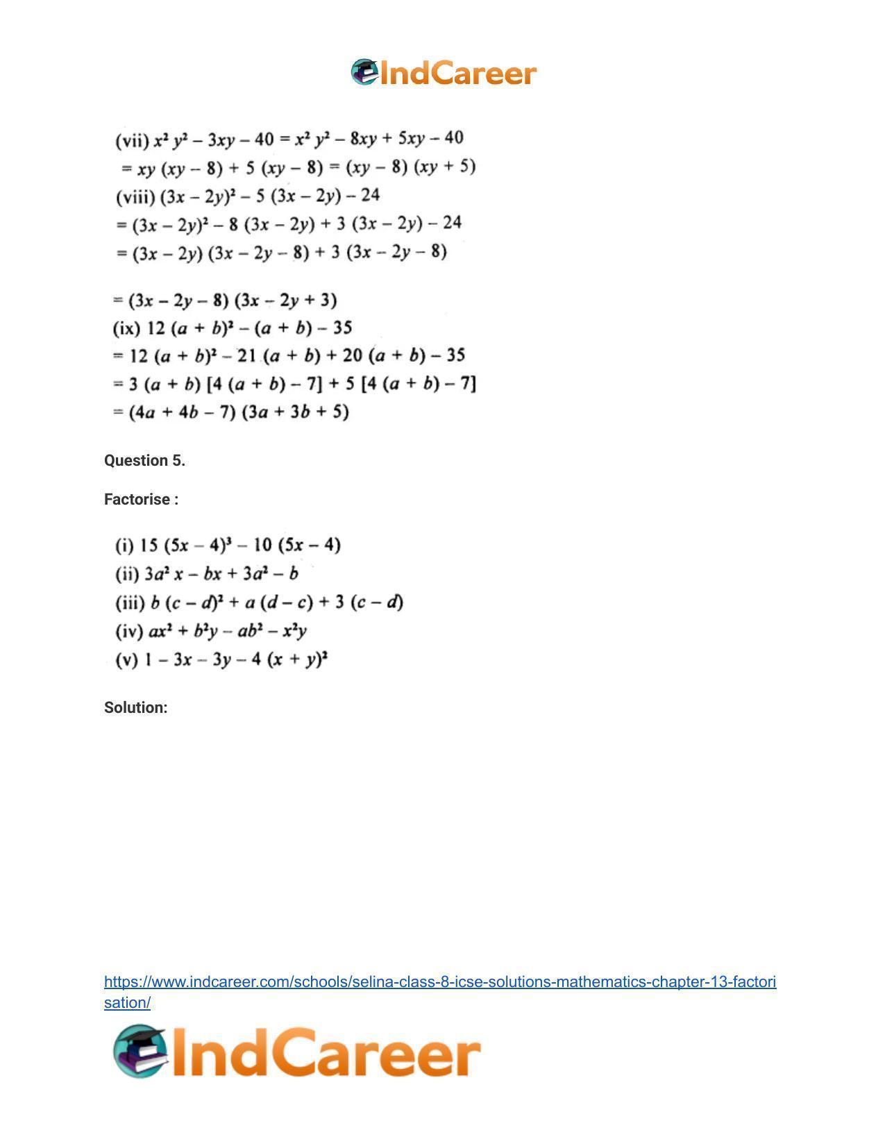 Selina Class 8 ICSE Solutions Mathematics : Chapter 13- Factorisation - Page 43