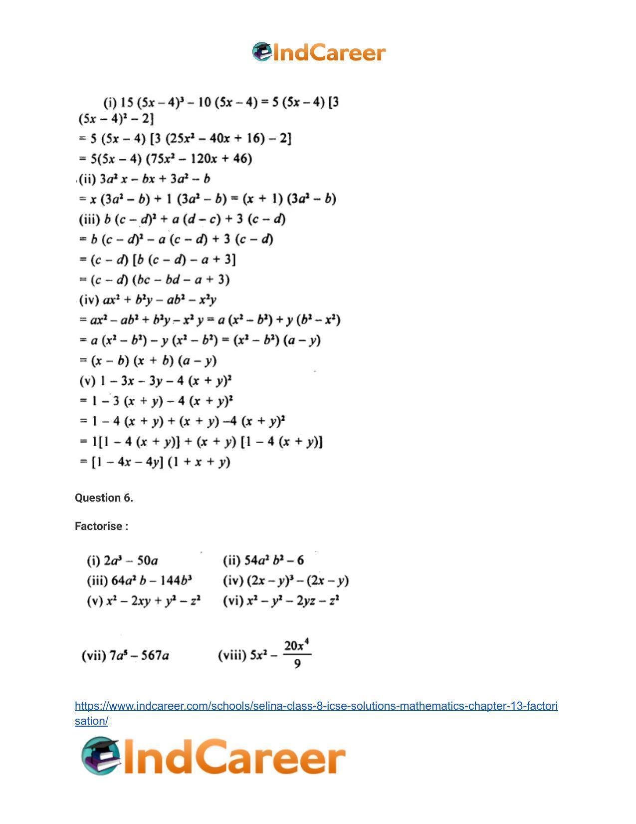Selina Class 8 ICSE Solutions Mathematics : Chapter 13- Factorisation - Page 44