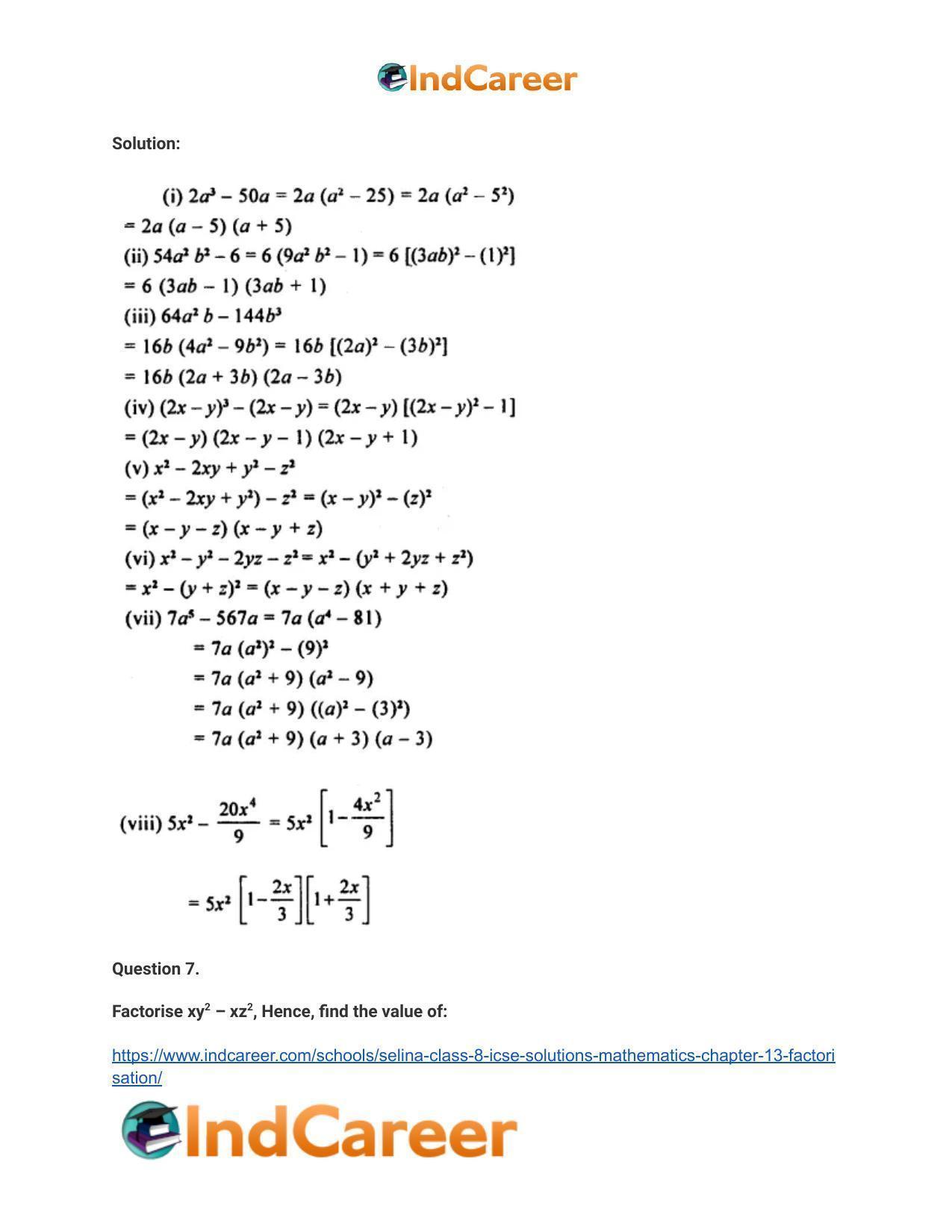 Selina Class 8 ICSE Solutions Mathematics : Chapter 13- Factorisation - Page 45