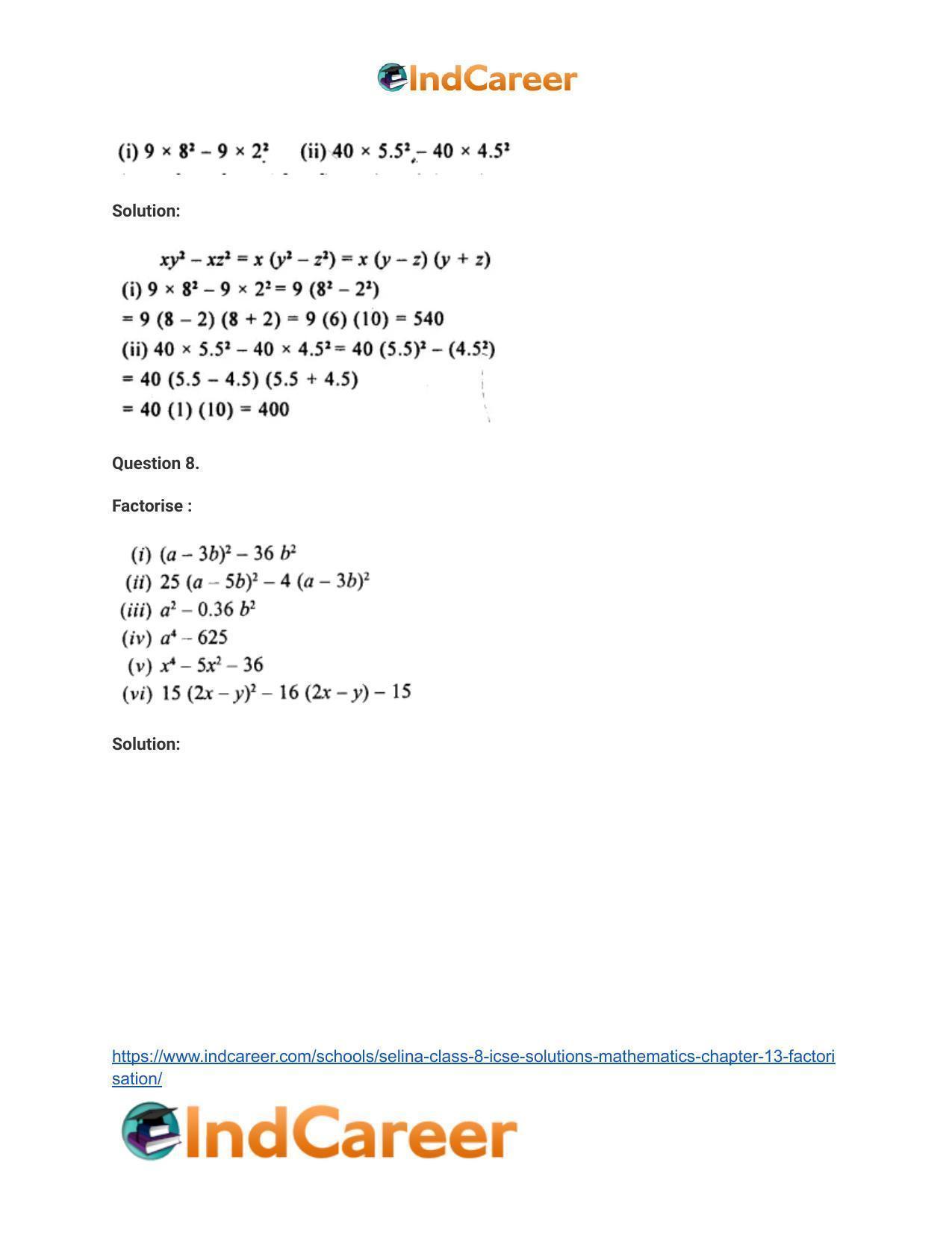 Selina Class 8 ICSE Solutions Mathematics : Chapter 13- Factorisation - Page 46