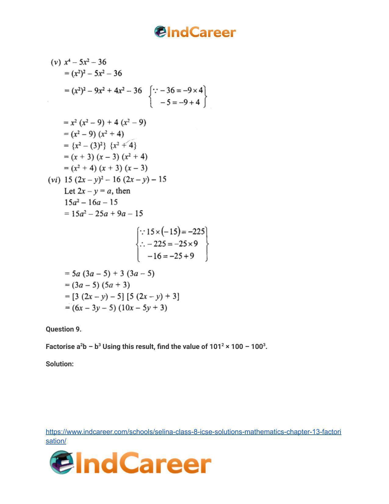 Selina Class 8 ICSE Solutions Mathematics : Chapter 13- Factorisation - Page 48