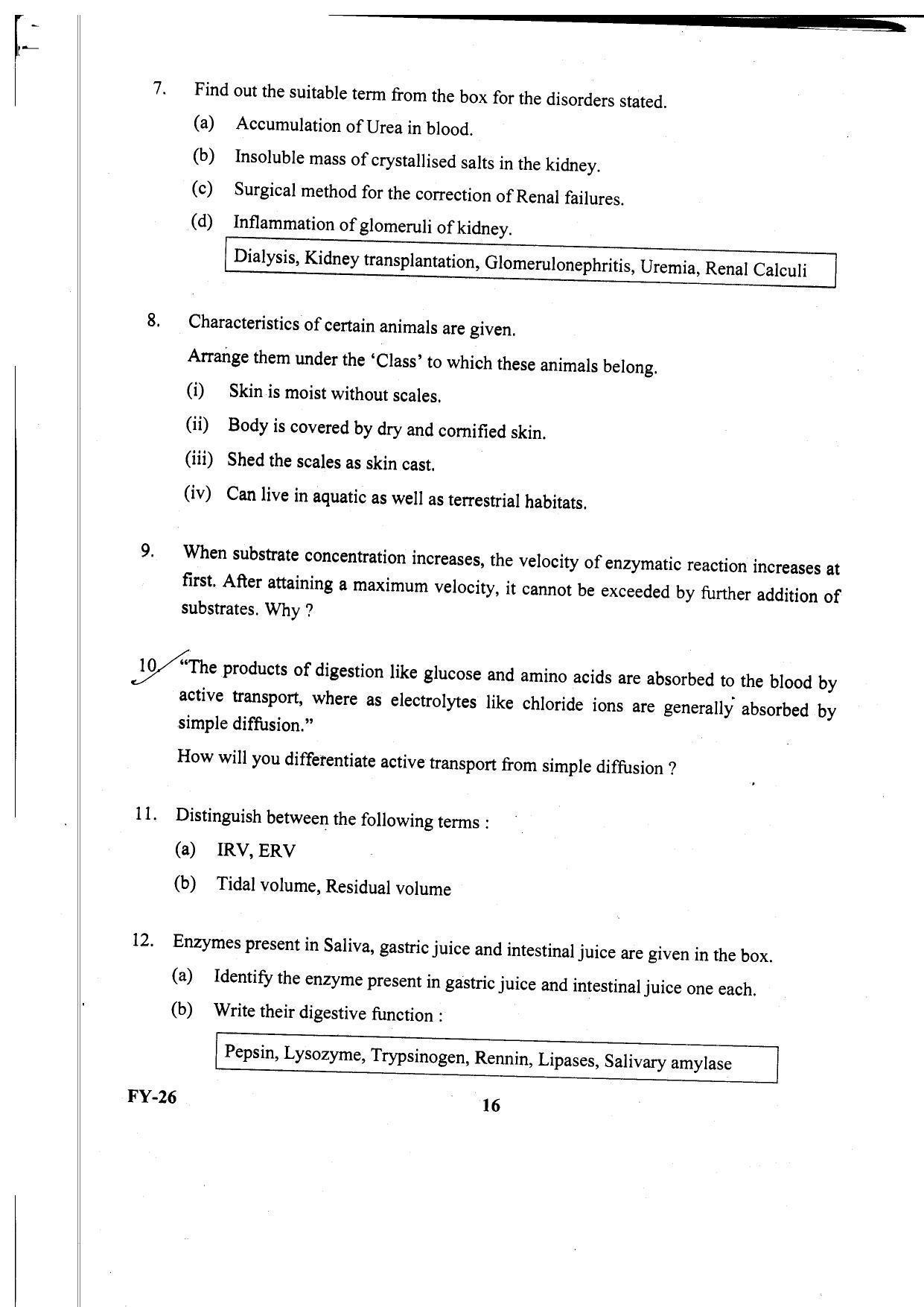Kerala Plus One 2020 Biology Question Papers (Annual) - Page 16