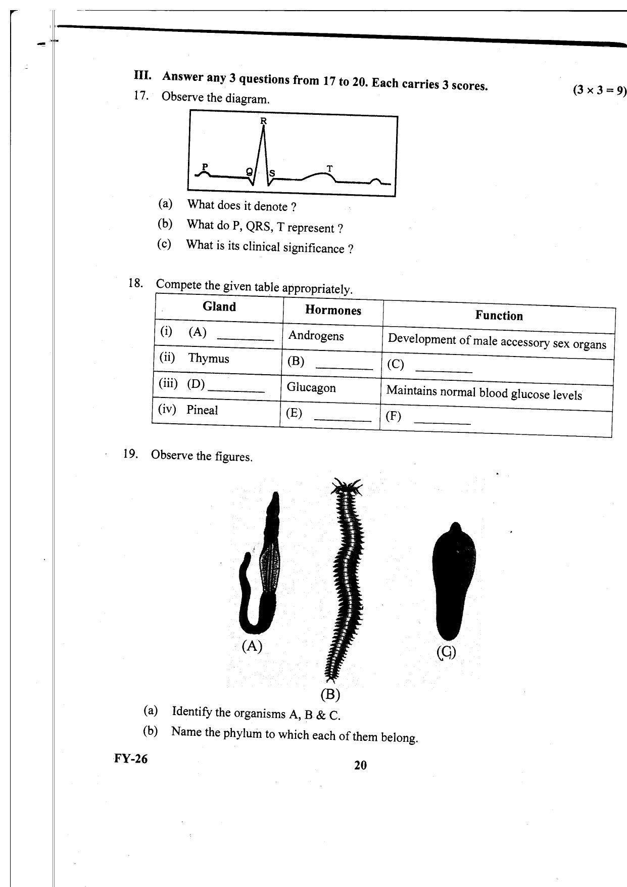 Kerala Plus One 2020 Biology Question Papers (Annual) - Page 20
