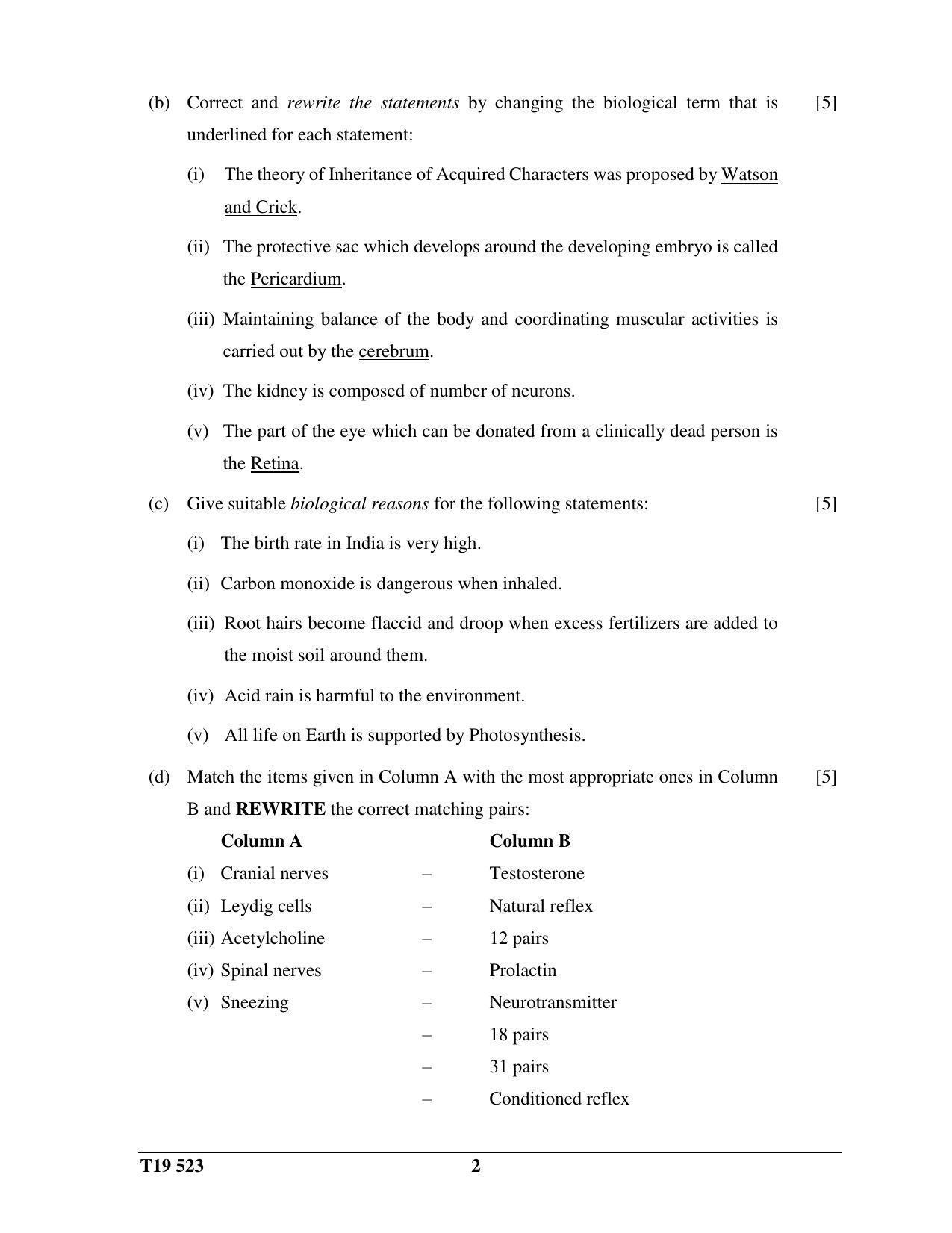 ICSE Class 10 Science Paper 3 (Biology) 2019 Question Paper - Page 2