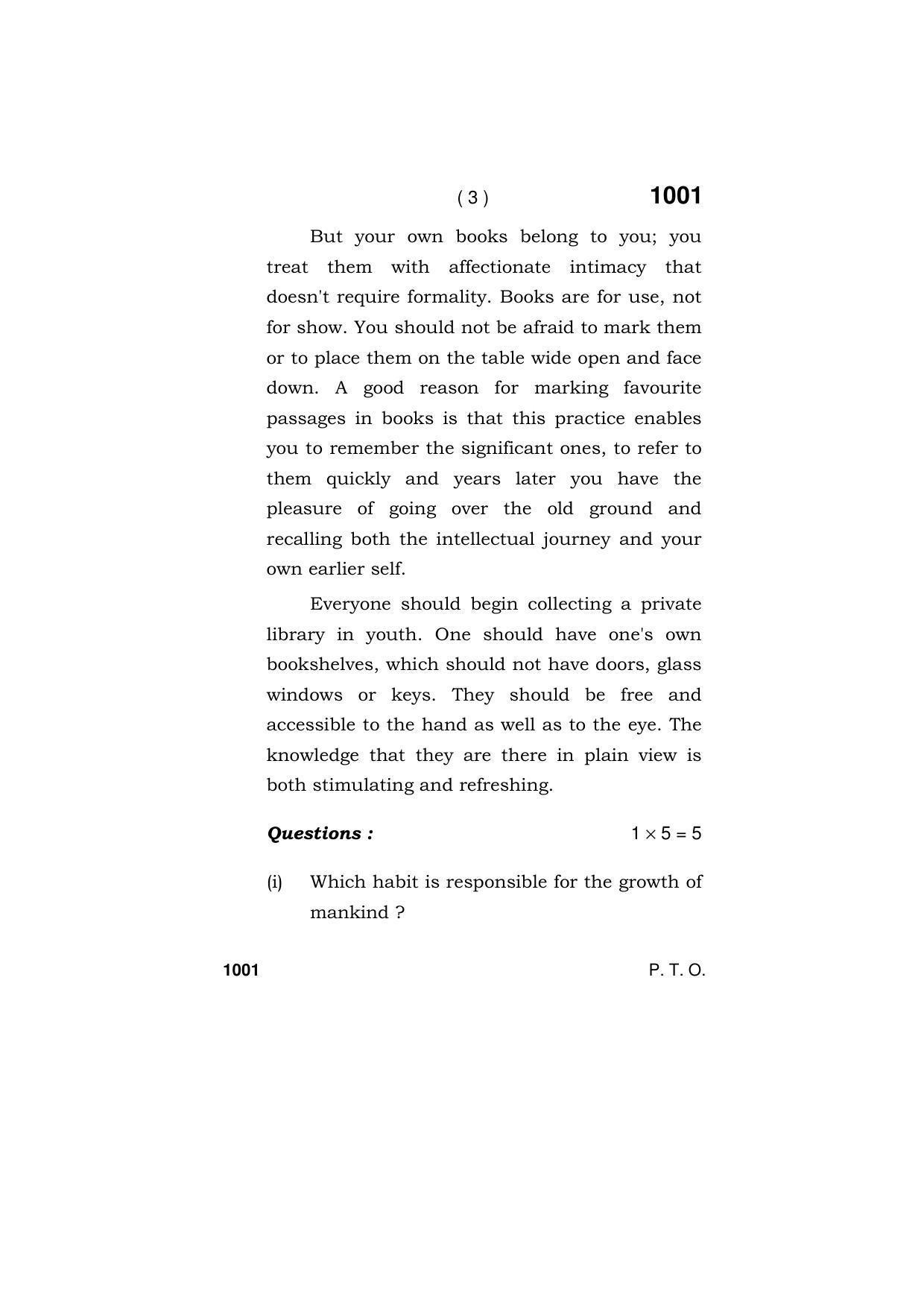 Haryana Board HBSE Class 11 ENGLISH (CORE) 2019 Question Paper - Page 3