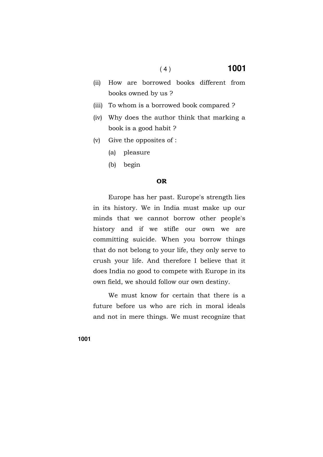 Haryana Board HBSE Class 11 ENGLISH (CORE) 2019 Question Paper - Page 4