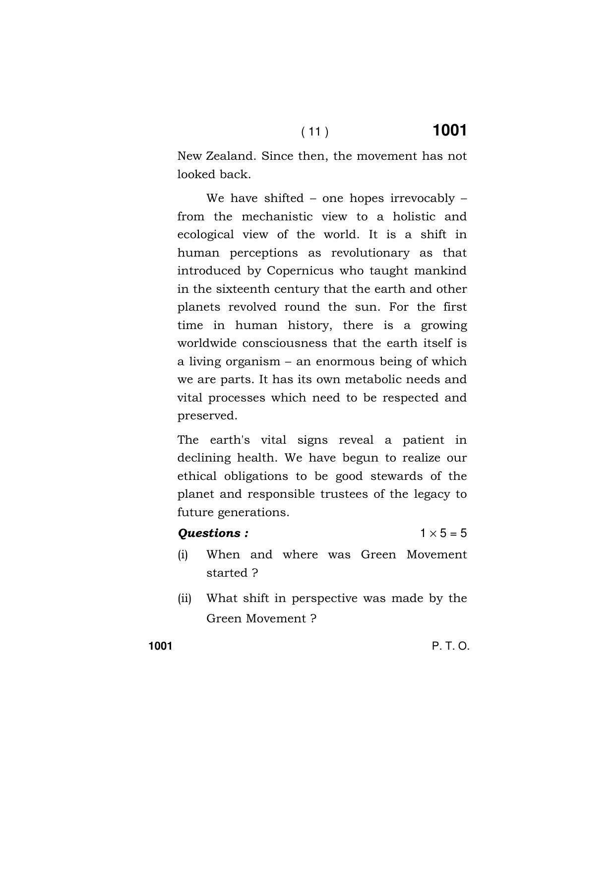 Haryana Board HBSE Class 11 ENGLISH (CORE) 2019 Question Paper - Page 11