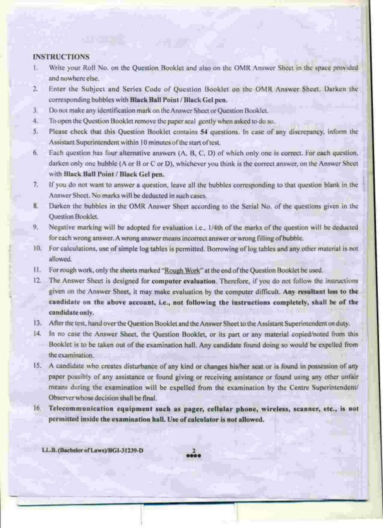 PU LLB 2015 Question Paper - Page 2