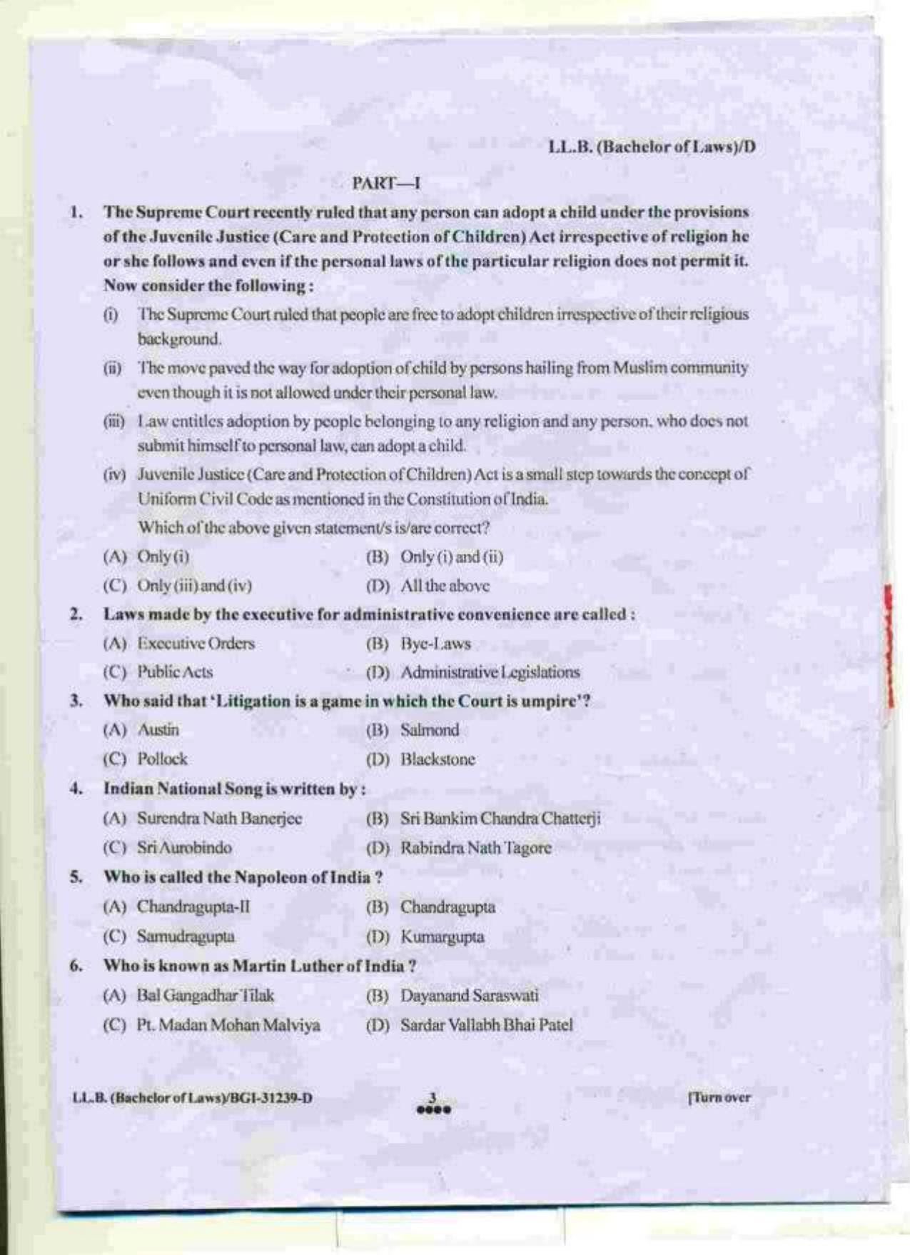 PU LLB 2015 Question Paper - Page 3