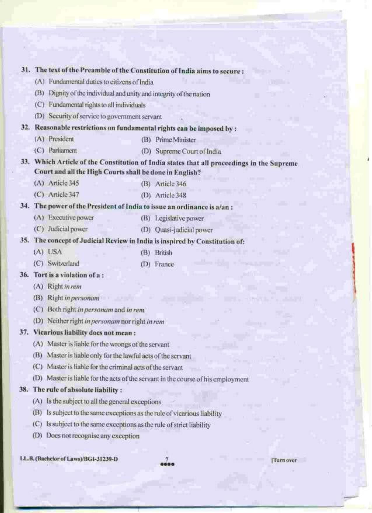 PU LLB 2015 Question Paper - Page 7