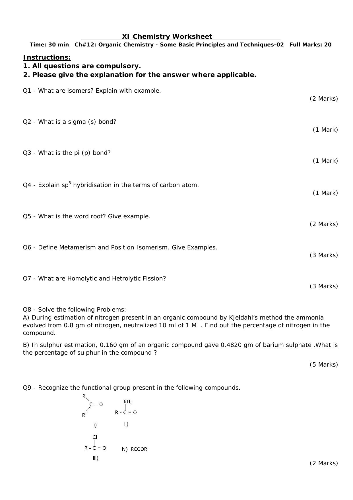 CBSE Worksheets for Class 11 Chemistry Organic Chemistry Assignment 2 - Page 1