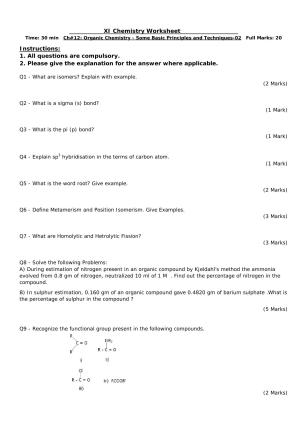 CBSE Worksheets for Class 11 Chemistry Organic Chemistry Assignment 2