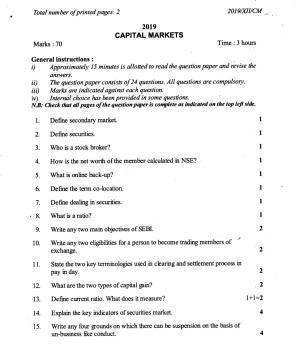 Nagaland Board Class 12 Capital Markets 2019 Question Papers