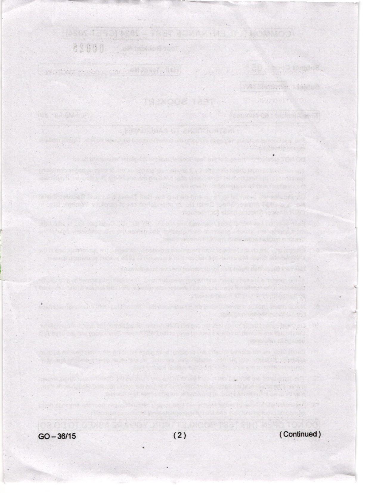 Odisha CPET 2024 CHEMISTRY Question Paper - Page 2