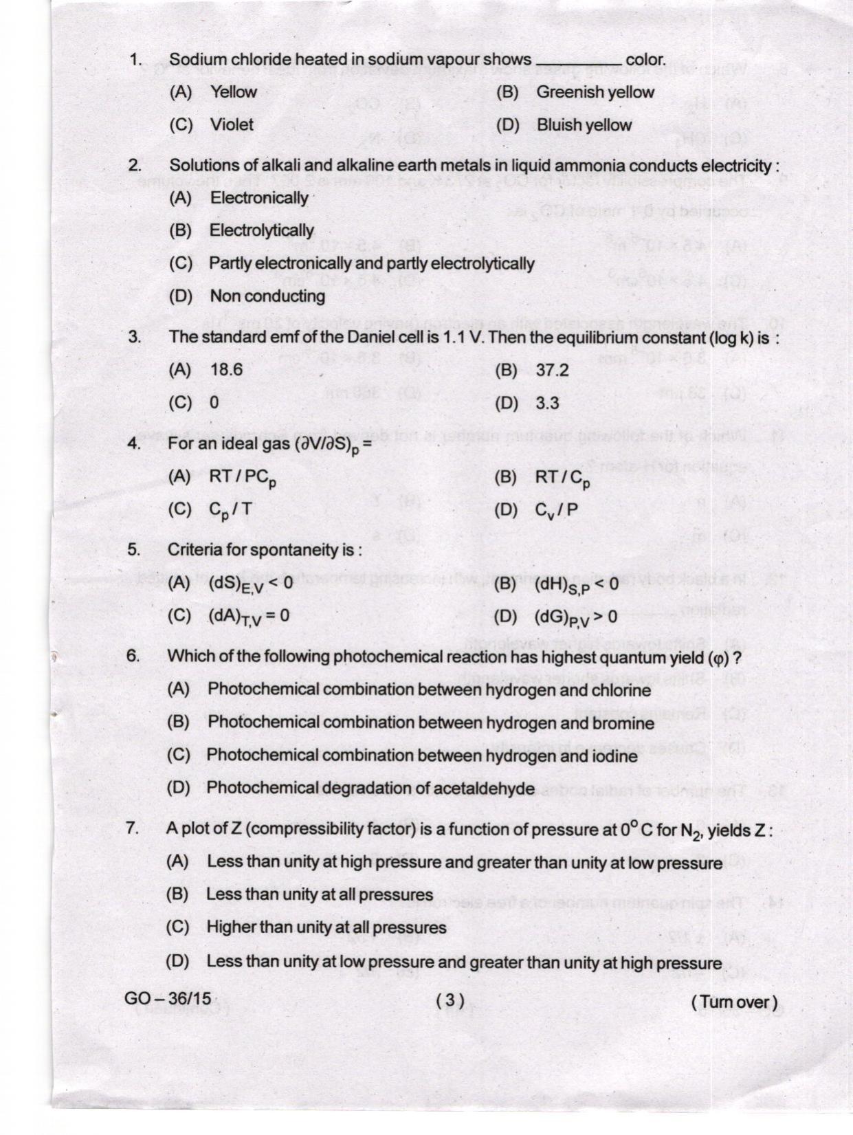 Odisha CPET 2024 CHEMISTRY Question Paper - Page 3