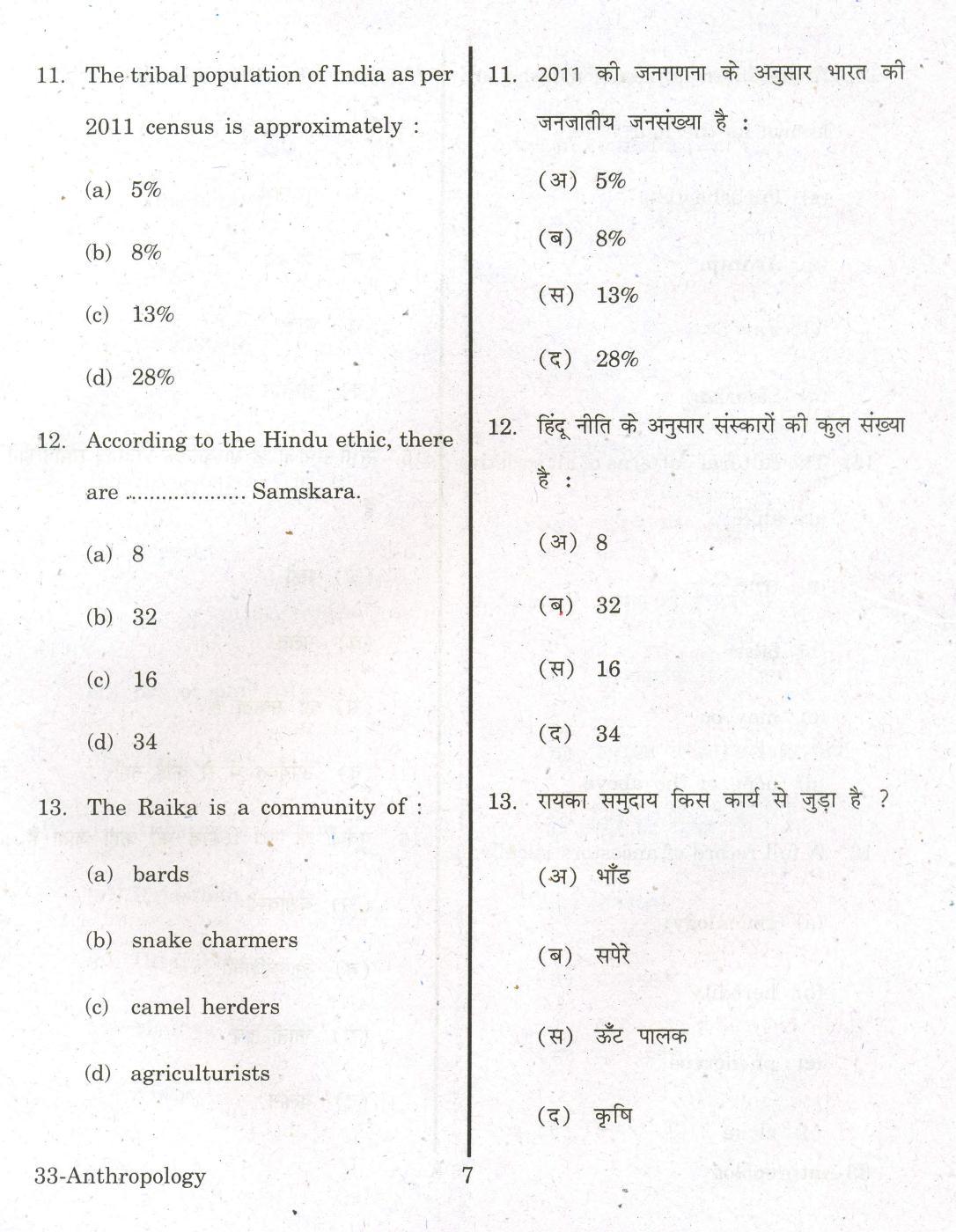 URATPG Anthropology 2013 Question Paper - Page 7