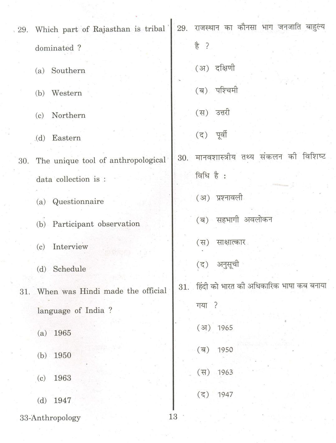 URATPG Anthropology 2013 Question Paper - Page 12