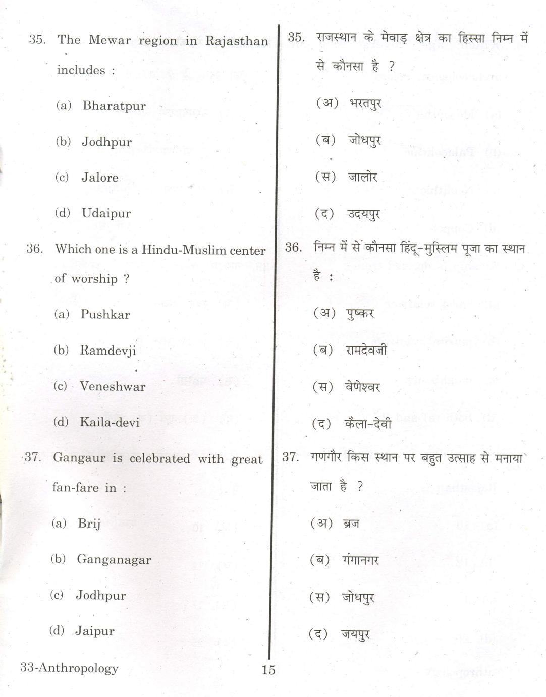 URATPG Anthropology 2013 Question Paper - Page 14