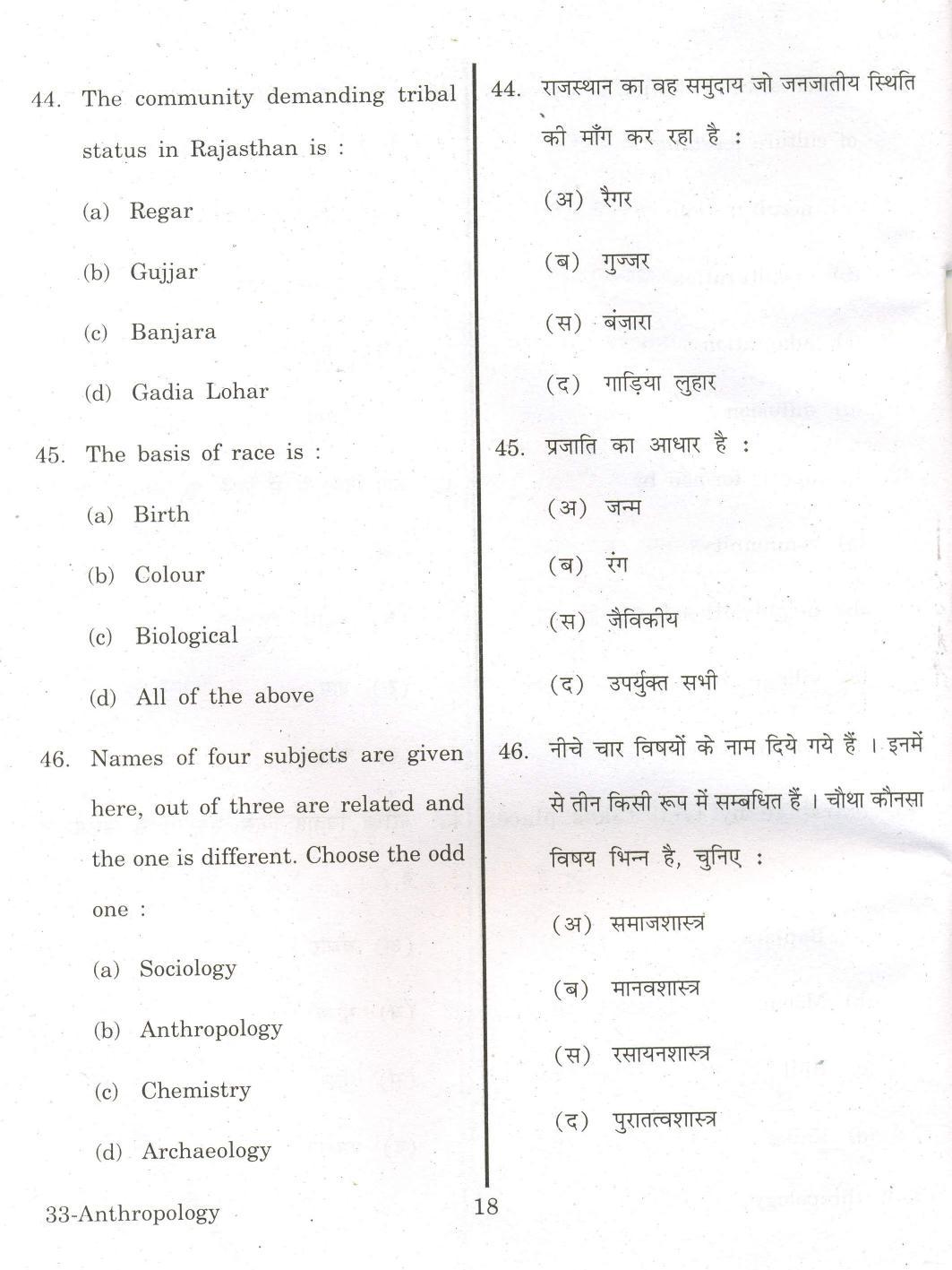 URATPG Anthropology 2013 Question Paper - Page 17