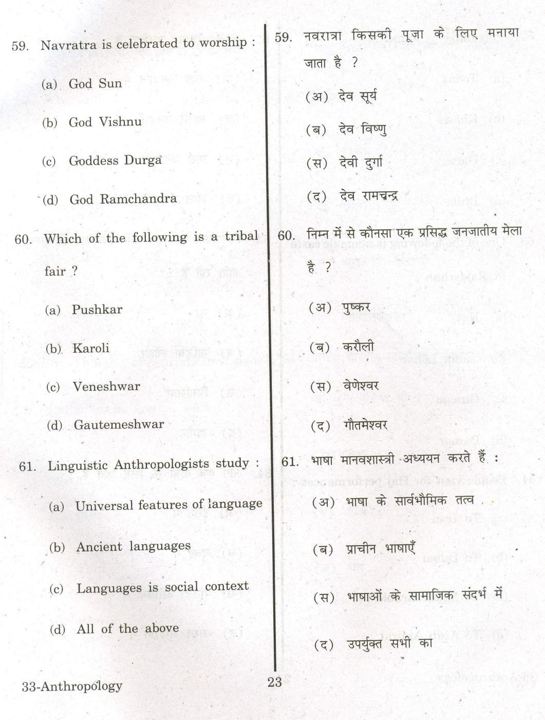 URATPG Anthropology 2013 Question Paper - Page 22