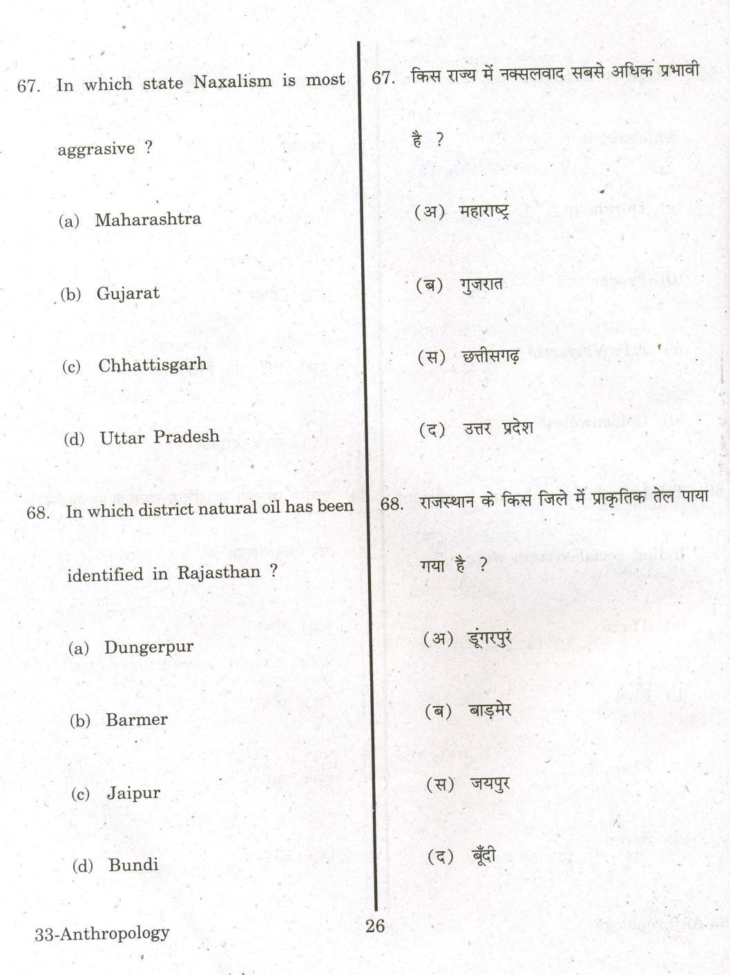 URATPG Anthropology 2013 Question Paper - Page 25