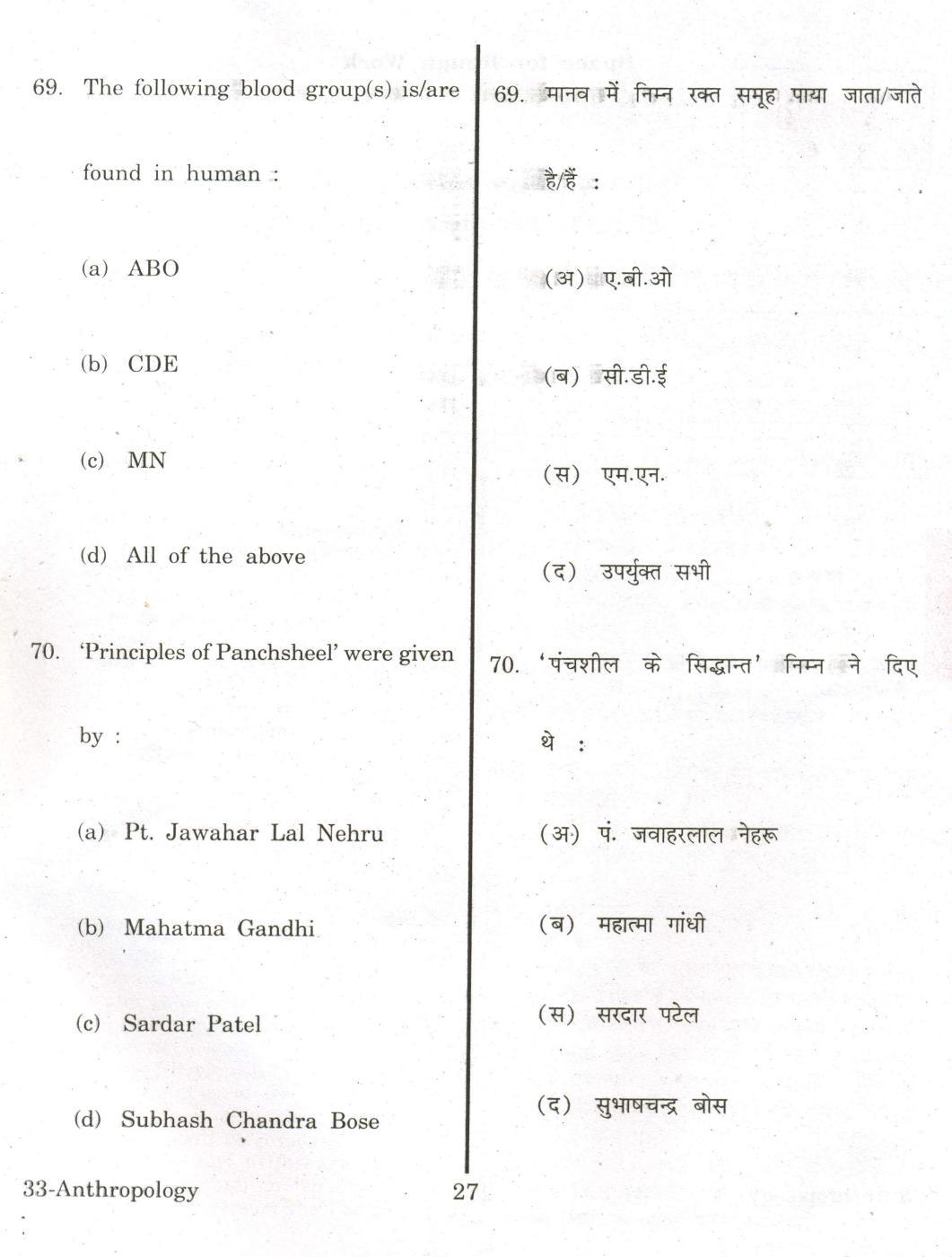 URATPG Anthropology 2013 Question Paper - Page 26