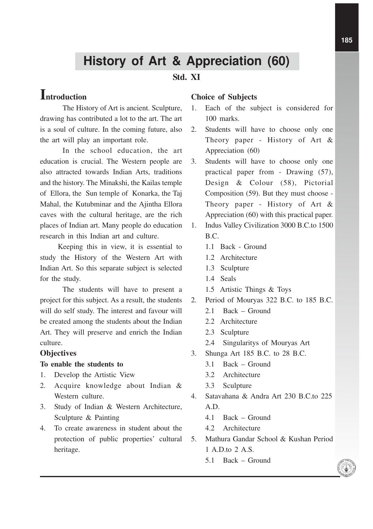 Maharashtra HSC History of Art & Appreciation Syllabus  - Page 1