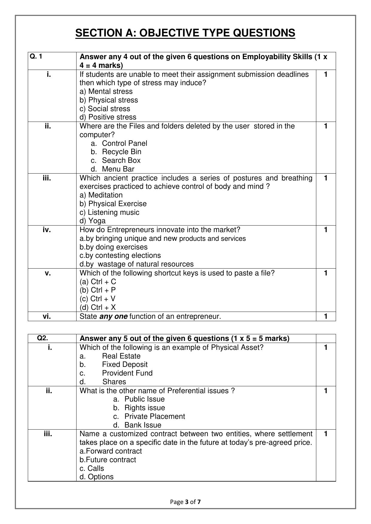 CBSE Class 10 (Skill Education) Introduction to Financial Markets 2024 Sample Paper - Page 3