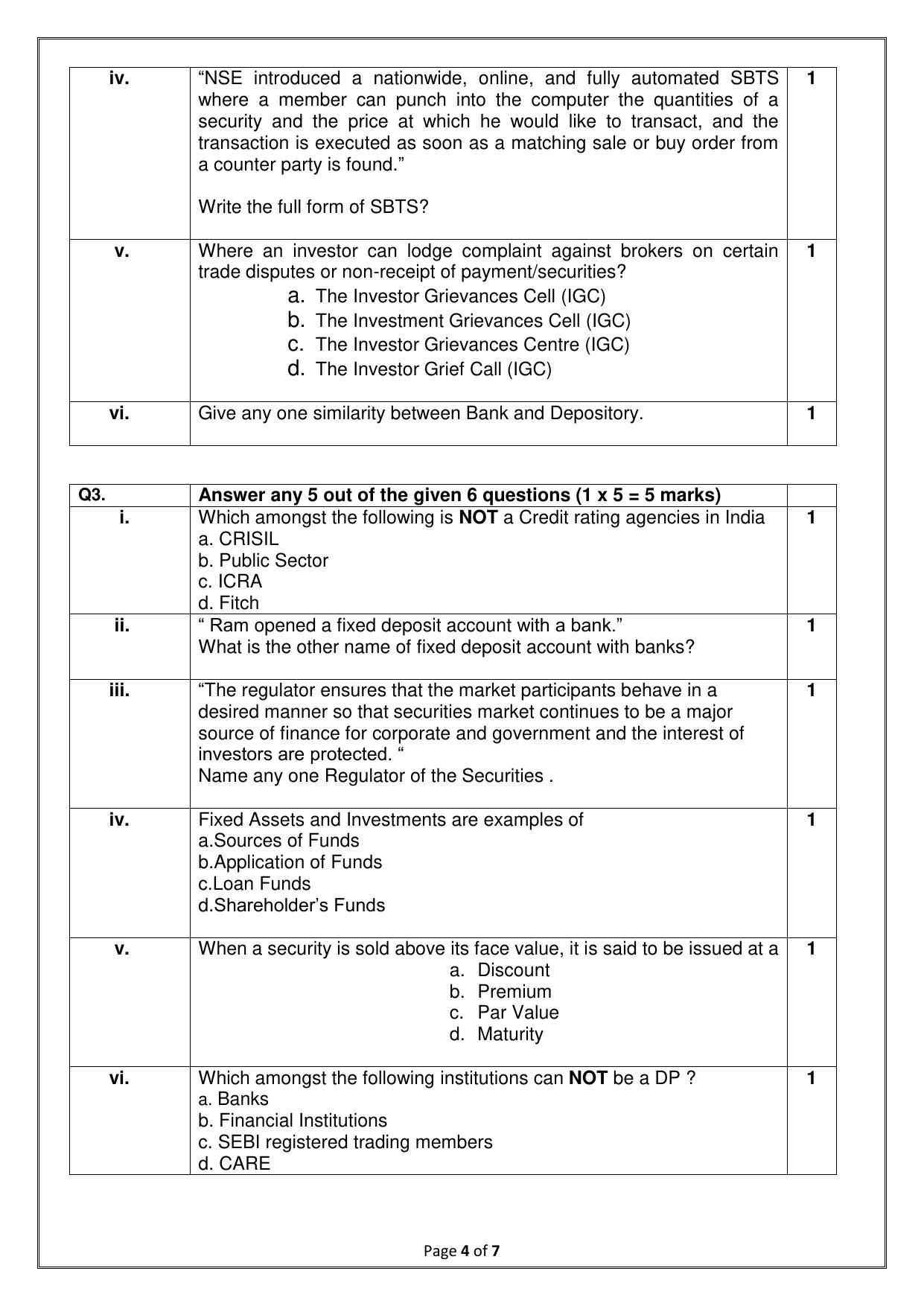 CBSE Class 10 (Skill Education) Introduction to Financial Markets 2024 Sample Paper - Page 4