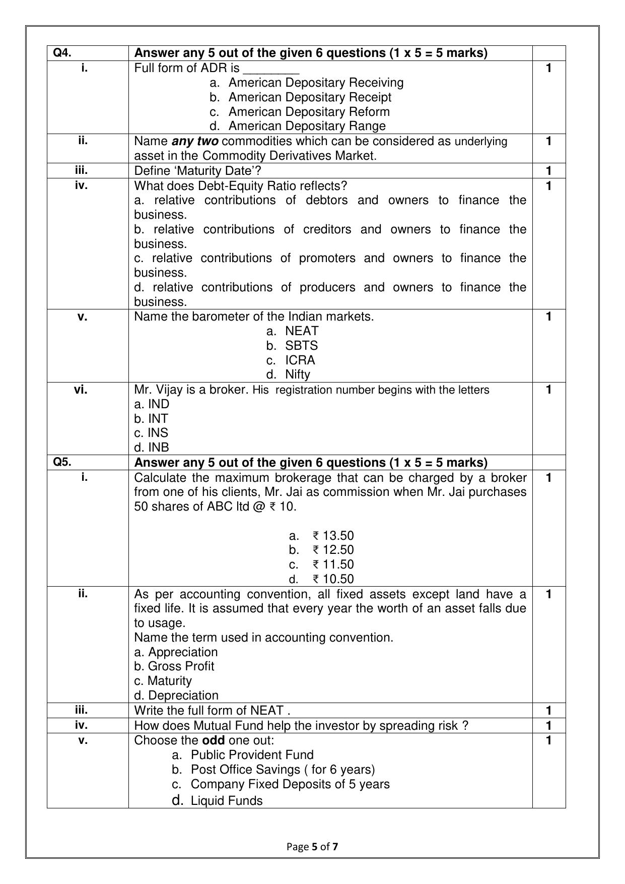 CBSE Class 10 (Skill Education) Introduction to Financial Markets 2024 Sample Paper - Page 5