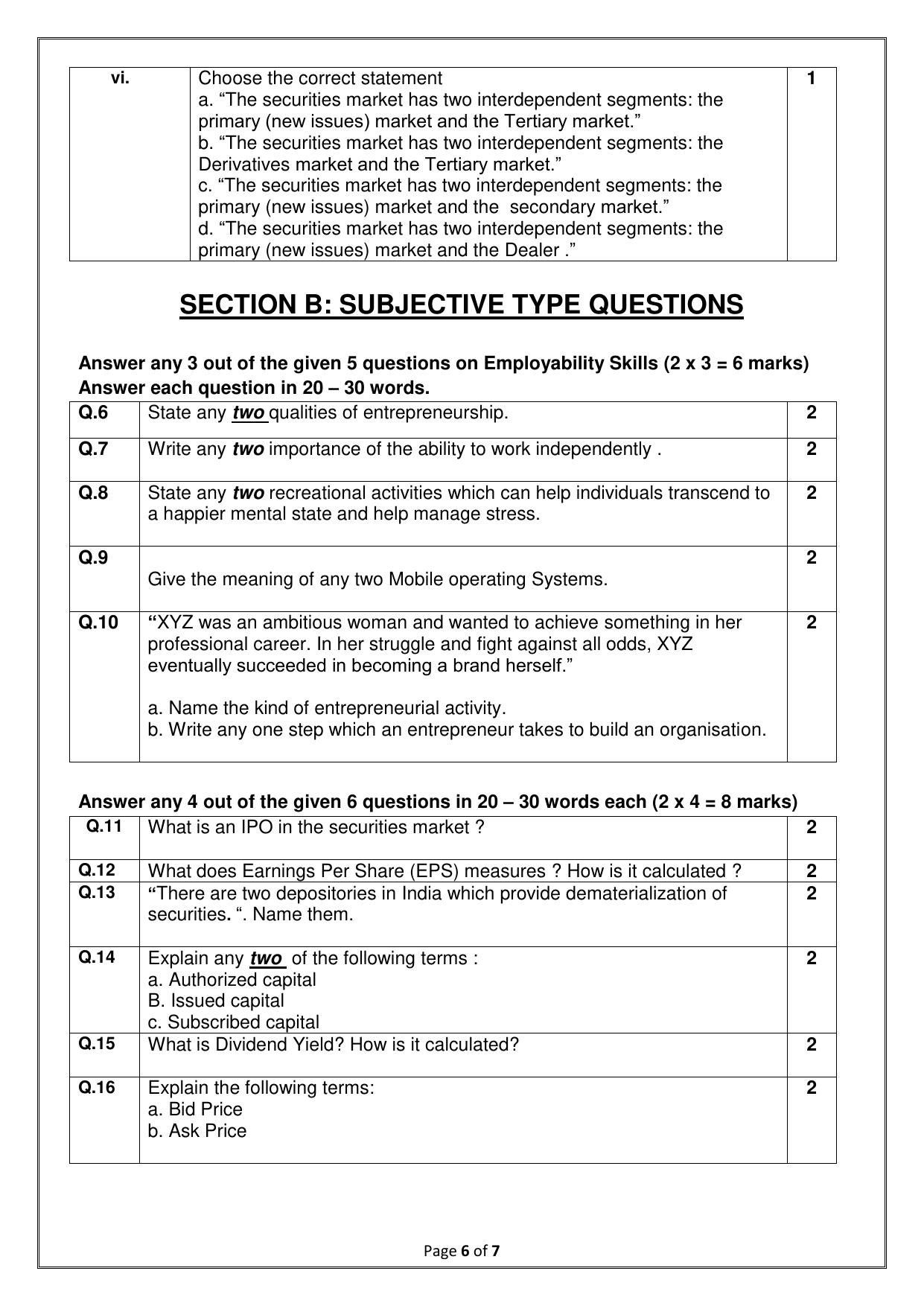 CBSE Class 10 (Skill Education) Introduction to Financial Markets 2024 Sample Paper - Page 6