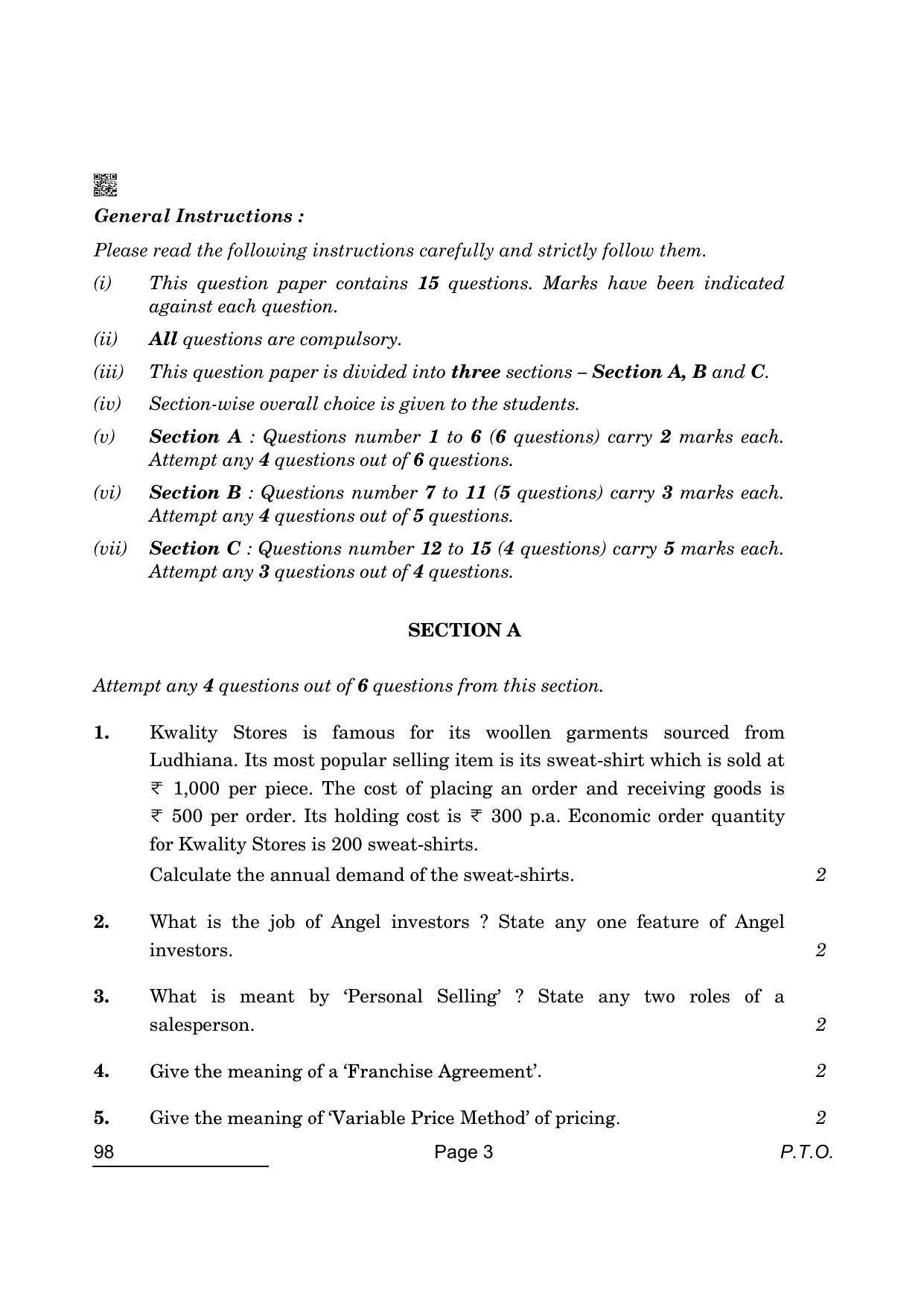 CBSE Class 12 98 Entrepreneurship 2022 Question Paper - Page 3