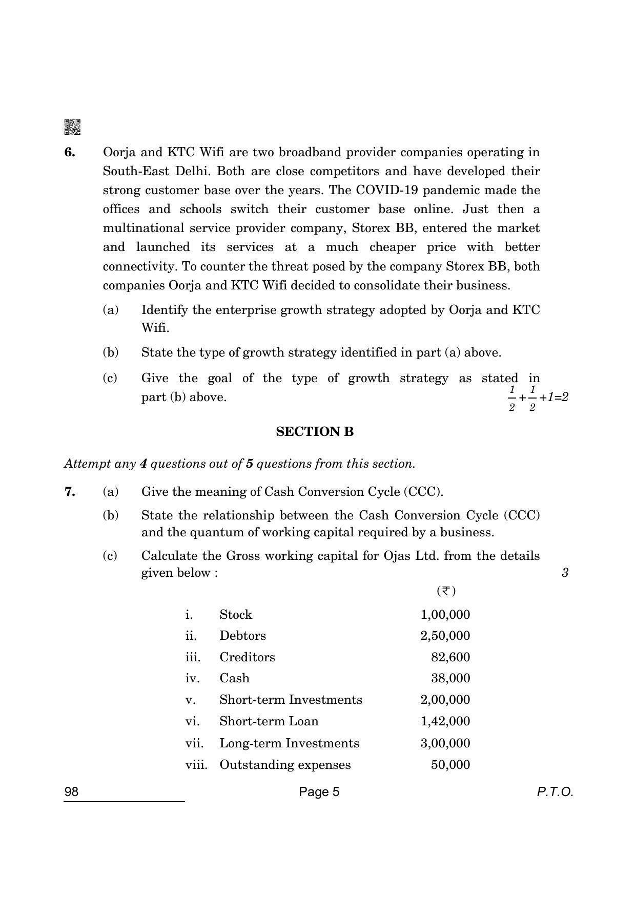 CBSE Class 12 98 Entrepreneurship 2022 Question Paper - Page 5