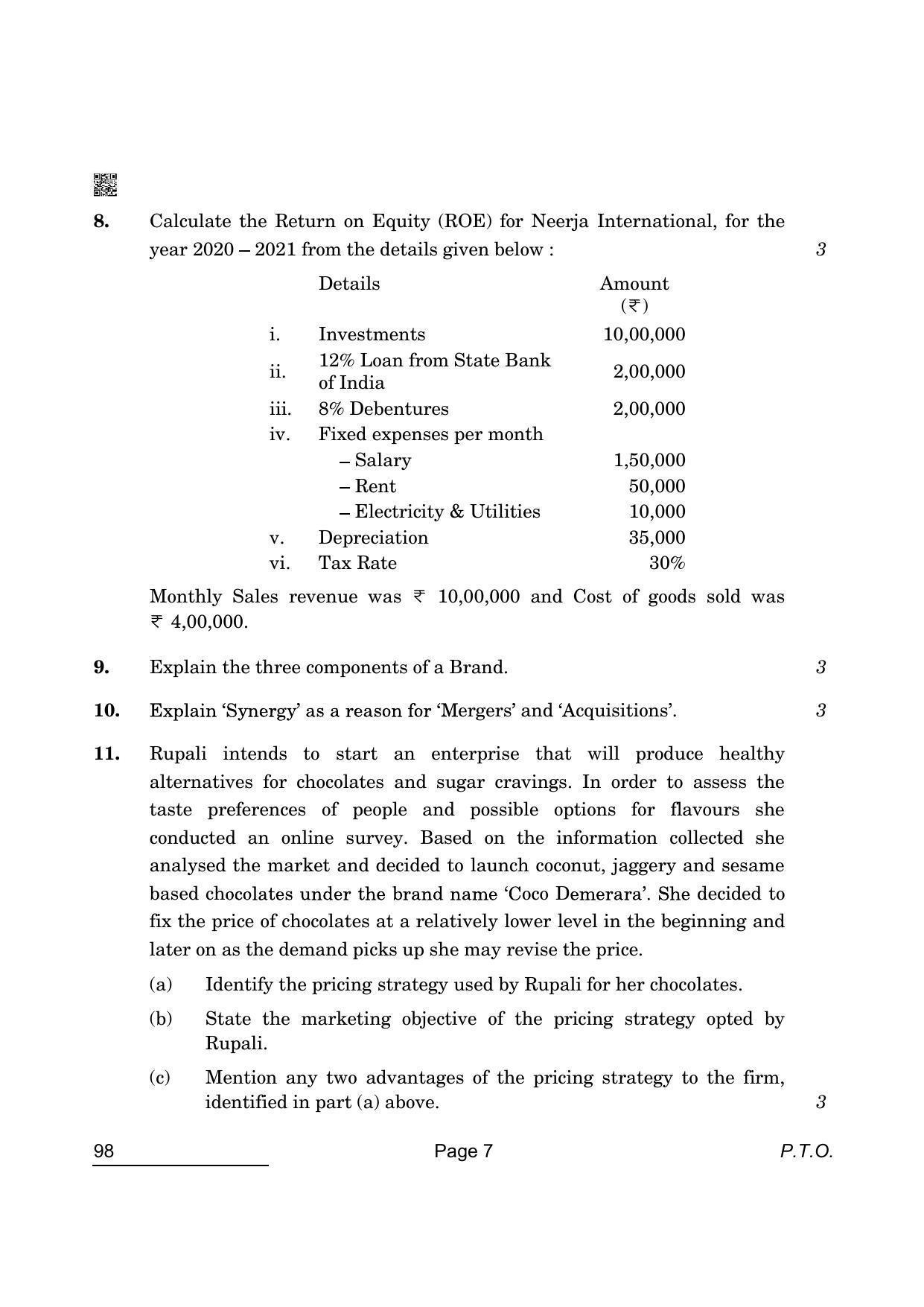 CBSE Class 12 98 Entrepreneurship 2022 Question Paper - Page 7