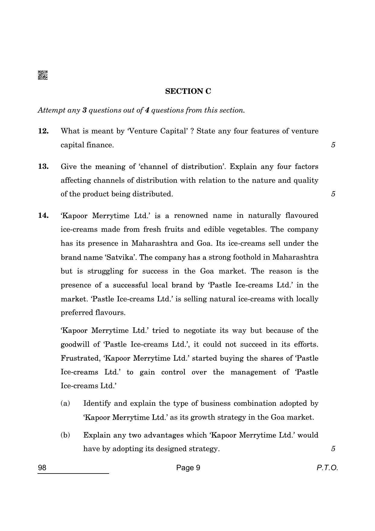 CBSE Class 12 98 Entrepreneurship 2022 Question Paper - Page 9